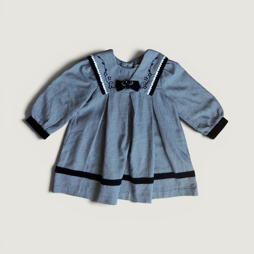 VTG Rare Editions 24M Toddler Girls Houndstooth Sailor Collar Dress Navy Blue